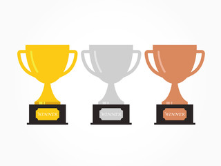 Gold, Silver and Bronze Trophy Cup. Vector illustration.