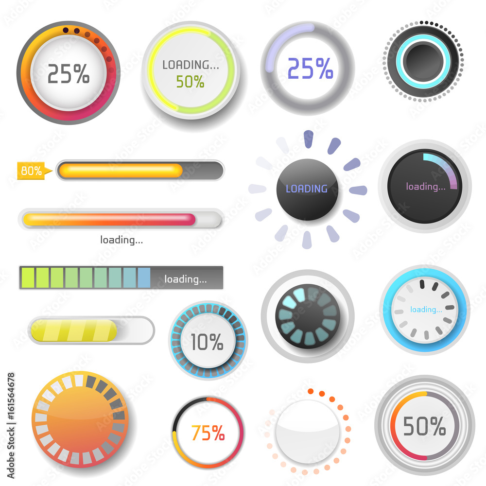 Poster progress loading bar indicators download progress ui-ux web design template interface file upload ve