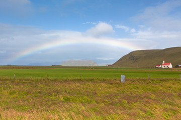 South Icelandic landscape with rainbow