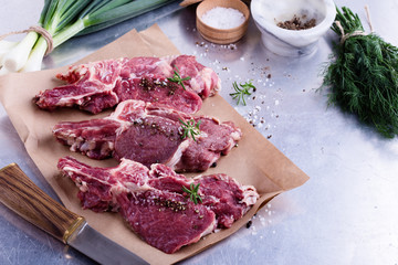 Raw organic veal chops