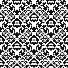 Seamless pattern with american indian style. Embroidery plaid. Dotted navajo background. Textile geo print. Tribal swatch.
