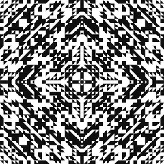 Obraz premium Seamless pattern with american indian style. Tribal boho plaid. Black and white navajo background. Textile geo print. Monochrome swatch.