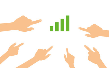 Hände zeigen auf - Balkendiagramm