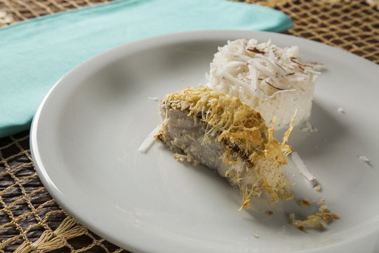 Fillet of haddock with coconut rice