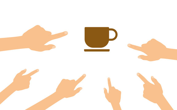 Hände zeigen auf - Kaffeetasse