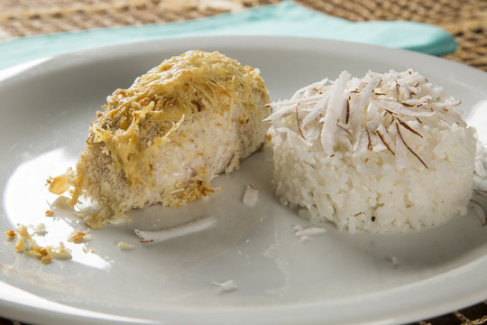 Fillet of haddock with coconut rice