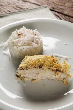 Fillet of haddock with coconut rice