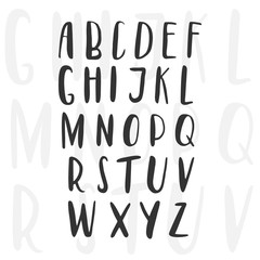 Unique handdrawn alphabet. Latin ABC letters drawn by brush. Easy to use for your lettering design.