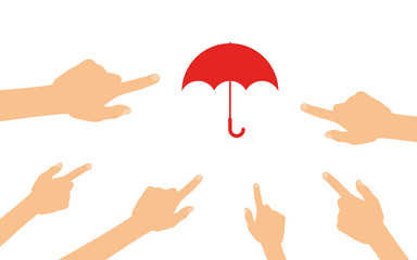 Hände zeigen auf - Regenschirm