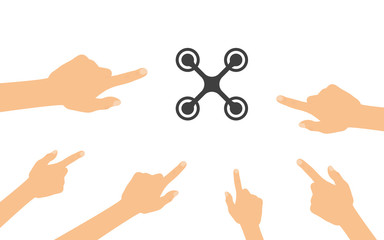 Hände zeigen auf - Drohne