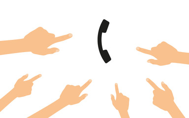 Hände zeigen auf - Telefon