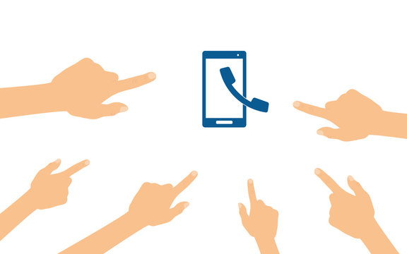 Hände zeigen auf - Smartphone und Telefon