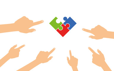 Hände zeigen auf - Puzzleteile