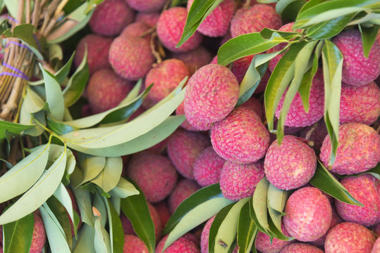 The lychees in the tray.Thai fruit