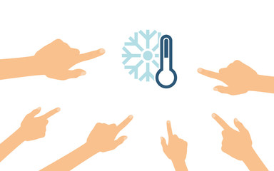 Hände zeigen auf - Thermometer