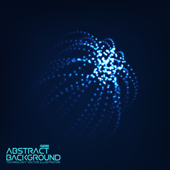 Abstract 3d Illuminated distorted Mesh Sphere . Neon Sign . Futuristic Technology HUD Element . Elegant Abstract Destroyed Sphere . Big data visualization .