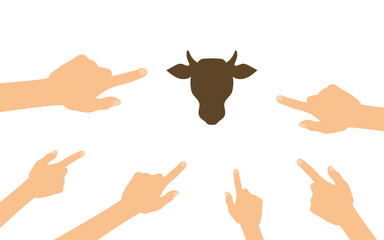 Hände zeigen auf - Kuhkopf