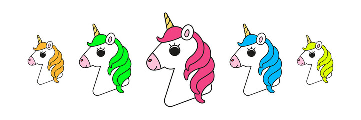 Bunte Einhornköpfe Set