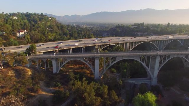 Aerial footage of a freeway bridge