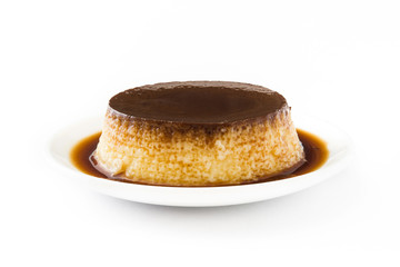 Creme caramel. Egg pudding isolated on white background
