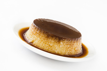 Creme caramel. Egg pudding isolated on white background

