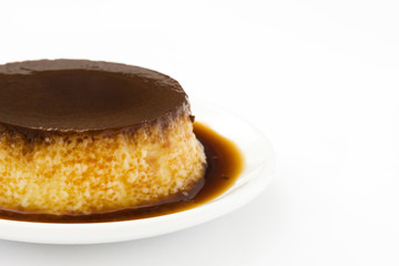 Creme caramel. Egg pudding isolated on white background
