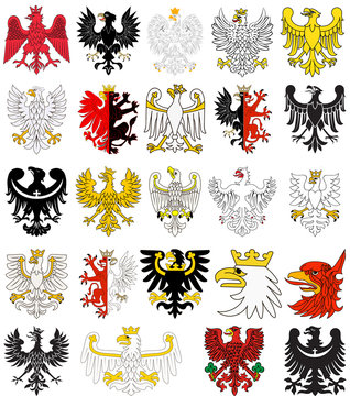 Set of heraldic eagles of Poland