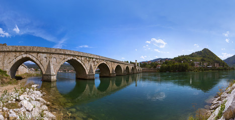 Fototapeta na wymiar Old Bridge on Drina river in Visegrad - Bosnia and Herzegovina