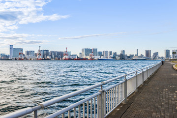 Landscape of bay and port with city scape at Odaiba Japan