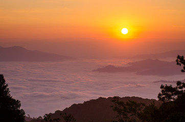 Sunrise at Huai Nam Dang national park view point chiang mai,thailand