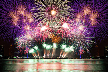 Colorful fireworks display for celebration  - obrazy, fototapety, plakaty