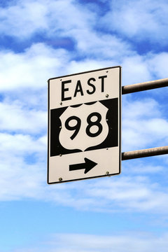 East 98 road sign in Apalachicola city on the Florida panhandle.