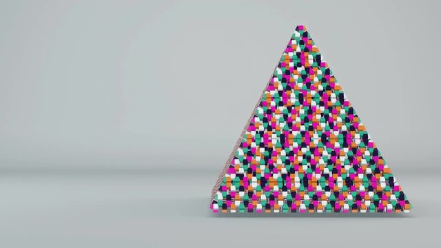 Abstract background with futuristic colorful pyramide. Seamless loop