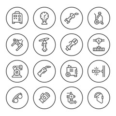 Set round line icons of welding
