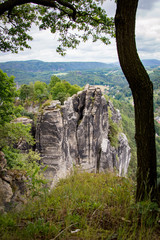 Bastei to river Elbe and Rathen, Saxon Switzerland, Germany - Die Bastei im Elbsandsteingebirge - Sächsische Schweiz