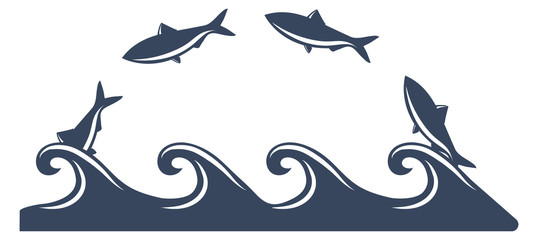 Fische springen aus dem Wasser / Wellen Meer