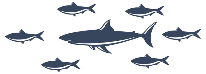 Retro Fisch, Hai Logo, school of fish