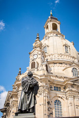 Fototapeta na wymiar Frauenkirche and Martin Luther, the ancient city of Dresden, Germany