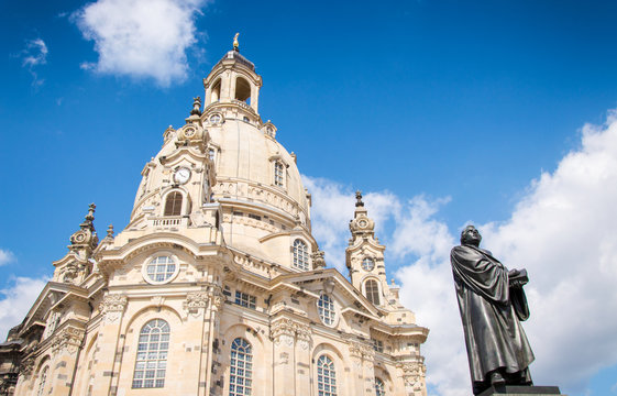 Frauenkirche and Martin Luther, the ancient city of Dresden, Germany