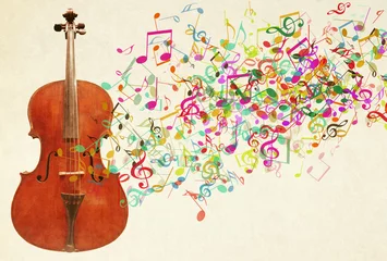 Rolgordijnen Cello and Colorful Musical Notes © vali_111