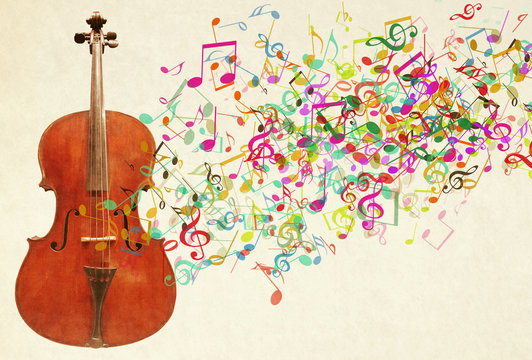 Cello and Colorful Musical Notes