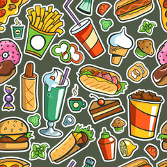 Tiled Seamless Background. Fast Food Drawings.