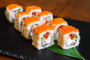 Delicious rolls with fish and cheese