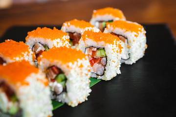 Delicious rolls with fish and cheese