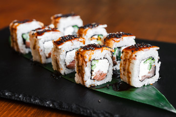 Delicious rolls with fish and cheese