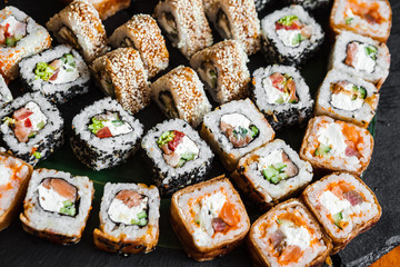 Delicious rolls with fish and cheese
