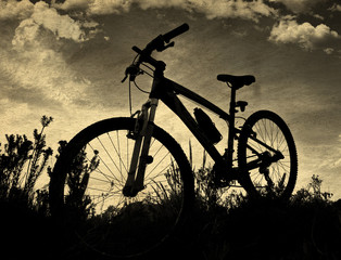 Fototapeta na wymiar paisaje vintege con una bicicleta de montaña