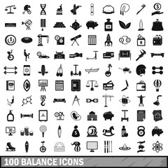 100 balance icons set, simple style 