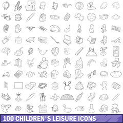 100 children s leisure icons set, outline style