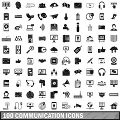 100 communication icons set, simple style 